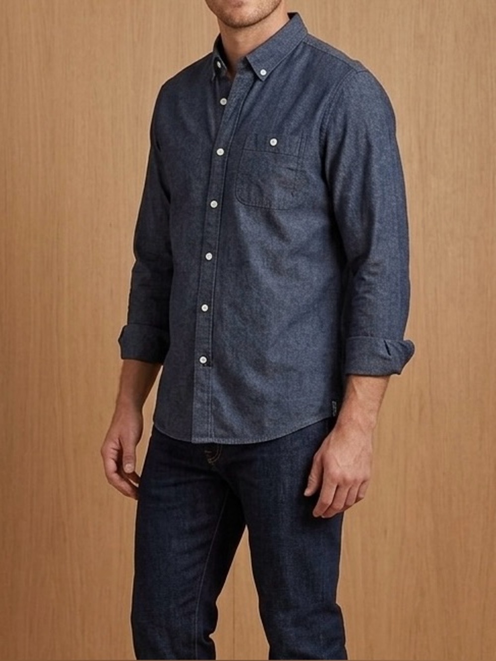 Ezekiel Men’s Long Sleeve Chambray Button Down Shirt Dark Blue Size Small S